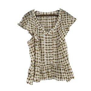 A.N.A. Blouse Cap Sleeve Multicolor Indy Shibori Olive Cotton Tie Dye 2X cottage